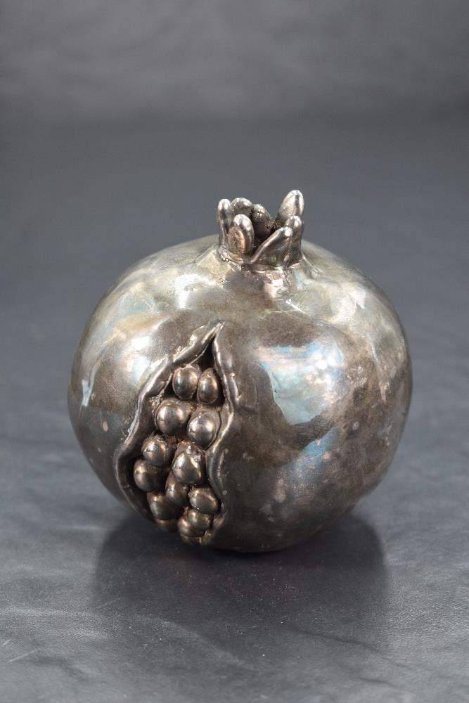 An Italian cast 980 grade white metal study of a pomegranate, marked 980 along with indistinct - Image 2 of 3