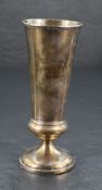 A Queen Elizabeth II silver vase, of plain elongated thistle form, raised on a short column and