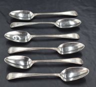 A set of six George III silver Old English Bead Pattern teaspoons, engraved with lion passant