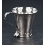 A Scottish Queen Elizabeth II silver cup, of flared cylindrical form with applied scroll handle