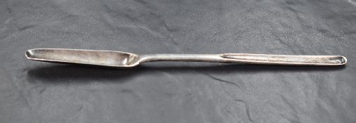 An interesting Queen Anne silver marrow scoop, of traditional design with later engraved initials