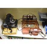 A vintage brown leather gentleman's travel set, a Kodak Retinette II B camera, Agfalux flash, and