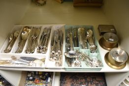 Two trays of silver plated flatware, in the King's Pattern and others