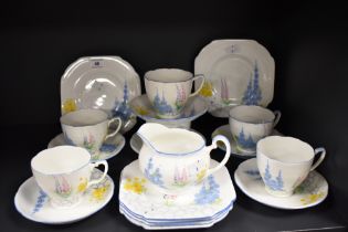 A vintage ABJ Grafton china tea set, to comprise teacups, saucers, sandwich plate, and milk jug