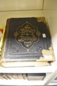 A Victorian leather bound family bible, with metal clasps, by John Harrop of 56 Dantzic Street,