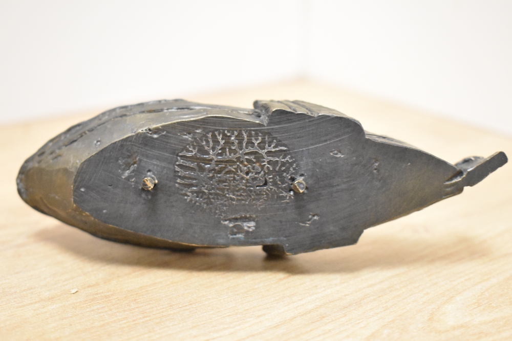 A 20th Century cast bronze ornament of a masted boat, stamped 'Myro' to the side, and measuring 12cm - Image 2 of 2