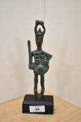 An interesting Sardinian Nuragic bronze statuette of a warrior, mounted upon a rectangular wooden