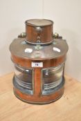 A vintage copper and glass ships lantern, back plate has impressed marks; GP LD 1943, and a date