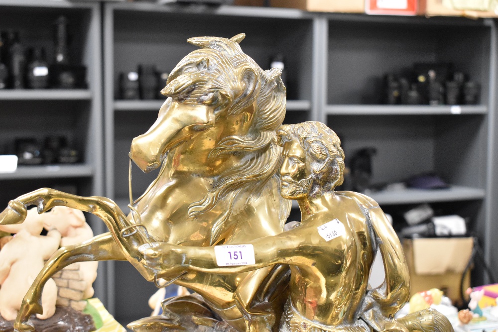 A heavy brass Marley Horse style sculpture, raised on an oval stepped mahogany plinth, altogether - Image 3 of 3