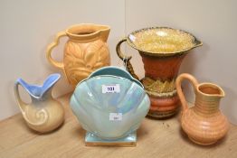 A collection of ceramics, including 1930s Czechoslovakian vase, lustre shell shaped vase, moulded