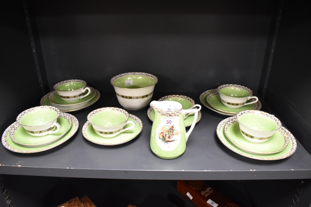 A quantity of mid-20th Century Czechoslovakian Epiag tea ware, on green ground and decorated with - Image 2 of 3