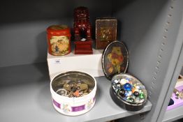 A miscellany of items, to include vintage tins, assorted keys, a tin of marbles and a dog of foo.