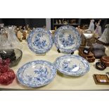 A group of four early 19th Century blue and white Ironstone bowls, stamped 'Stone China' to the