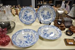 A group of four early 19th Century blue and white Ironstone bowls, stamped 'Stone China' to the