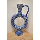 An early 20th Century German ring jug or vase, of Westerwald or Rhenish style, salt glazed, and