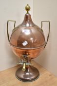 A 19th century copper and brass samovar, having handles to sides and finial to lid, approx 44cm