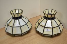 Two Tiffany style glass lamp shades, measuring 18cm tall