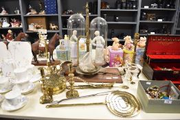 A set of late 19th Century brass balance scales, a pair of Edwardian brass lamp bases, plus other