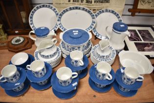 An extensive selection of mid century Johnson Bros table ware, having blue floral pattern to white