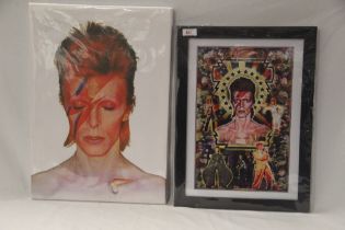 A lot of two David Bowie art prints - one being a framed print 35 x 47 cm and one a canvas 35 x 51