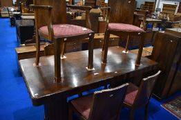 An Art Deco walnut dining room table and six (four plus two chairs) ,table approx. 182 x 90cm