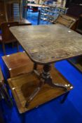 A Victorian pedestal table, on turned column with triple splay legs, dimensions approx 58 x 56cm,
