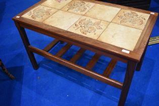 A vintage teak and tile top coffee table, approx 90 x 50 x 56cm