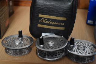 A Shakespeare 2851 fly reel in original case with instructions and 2 spare spools
