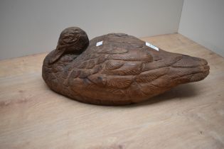 A large wooden carving of a duck or goose 41cm long