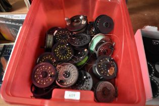 A selection of 17 vintage fly fishing reels some with spare spools