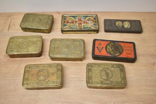 A collection of Military and Royalty Tins, Queen Mary 1914 Christmas x5, South Africa 1900, Silver