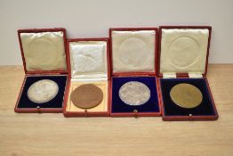 Four cased large Medallions, Queen Victoria 1837-1897 Diamond Jubilee Silver and bronze Medallions