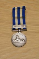 A Queen Victoria Egypt Medal with Suakin 1885 clasp and ribbon to 1518 SERGT J.PARR.5th LANCERS, the