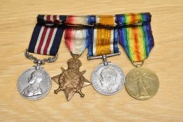 A WWI Military Medal Group, 1914-15 Star, War Medal, Victory Medal and Military Medal, all ribbons