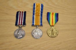 A WWI Military Medal Group, War Medal, Victory Medal and Military Medal, all ribbons present, War