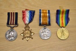 A WWI Military Medal Group to 7173 SJT.W.J.BARRETT.S.STAFF.R, 1914-15 Star, War Medal, Victory Medal
