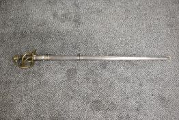 A French Heavy Cuirassier Troopers Sword c1810, four bar brass hilt, double fullered blade, metal