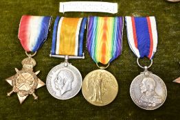 Four Medals, WWI 1914-15 Trio and Royal Fleet Reserve Long Service And Good Conduct Medal, Trio to