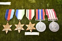 A WWII Period Five Medal Group, 39-45 Star, Atlantic Star, Africa Star, 39-45 War Medal and 1909-