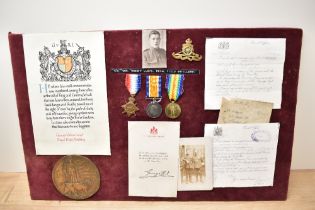 A WWI 1914-15 Trio, 1914-15 Star, War and Victory Medals to 726GNR.R.Lloyd.R.F.A along with Memorial