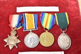 A WWI Four Medal Group, 14-15 Star, War Medal and Victory Medal to 1920 PTE.T.STEWART.S.LAN.R and