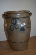 A Victorian stoneware slop pail, decorated with a blue stylised design, with two carrying handles,