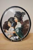 A Victorian Copeland oval tile, hand painted with a depiction of 'The Honorable Louisa and Maria