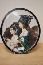 A Victorian Copeland oval tile, hand painted with a depiction of 'The Honorable Louisa and Maria