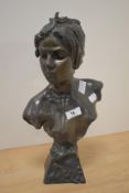 After Emmanuel Villanis (1858-1914, French), a bronze effect sculpture bust, 'Diane', measuring 37cm