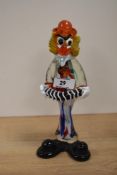 A mid-20th Century Murano art glass clown ornament, with sticker to base, measuring 25cm tall