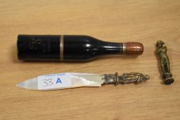 A 19th Century French Mother of Pearl letter opener with French Imperial handle, a novelty