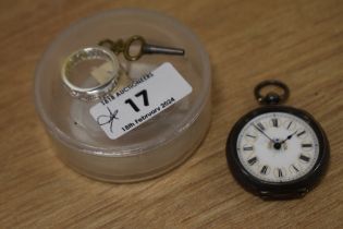 A continental silver cased fob watch, with enamelled roman dial and key, plus a contemporary glass