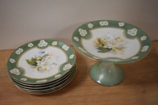 An early 20th Century Tillowitz comport, with floral decoration, and six plates of matching design