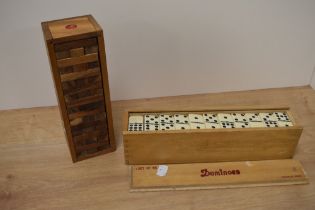 A set of 55 Dominoes in box ( with 9 dots) and a Jenga set.
